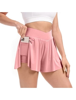 Blaosn Flowy Shorts for Women Gym Yoga Athletic Workout Running Spandex Lounge Comfy Sweat Cross Skirt Summer Clothes