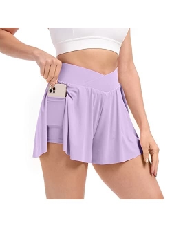 2 in 1 Flowy Athletic Shorts for Women Casual Butterfly Running