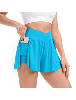 Blaosn Flowy Shorts for Women Gym Yoga Athletic Workout Running Spandex Lounge Comfy Sweat Cross Skirt Summer Clothes