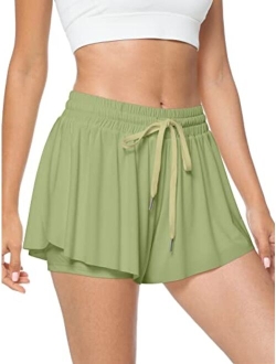 TARSE Flowy Shorts, Butterfly Athletic Shorts Skirt, Flare Wavy Skorts for Running, Sports and Recreation Summer