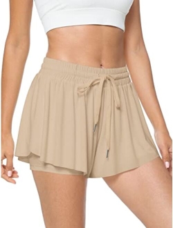 TARSE Flowy Shorts, Butterfly Athletic Shorts Skirt, Flare Wavy Skorts for Running, Sports and Recreation Summer