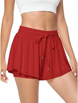 TARSE Flowy Shorts, Butterfly Athletic Shorts Skirt, Flare Wavy Skorts for Running, Sports and Recreation Summer