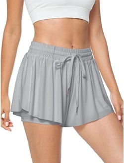 TARSE Flowy Shorts, Butterfly Athletic Shorts Skirt, Flare Wavy Skorts for Running, Sports and Recreation Summer