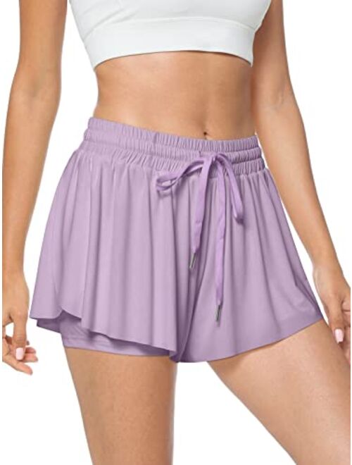 TARSE Flowy Shorts, Butterfly Athletic Shorts Skirt, Flare Wavy Skorts for Running, Sports and Recreation Summer