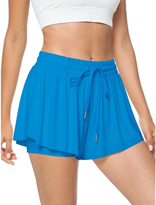 TARSE Flowy Shorts, Butterfly Athletic Shorts Skirt, Flare Wavy Skorts for Running, Sports and Recreation Summer