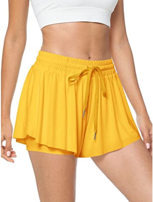 TARSE Flowy Shorts, Butterfly Athletic Shorts Skirt, Flare Wavy Skorts for Running, Sports and Recreation Summer