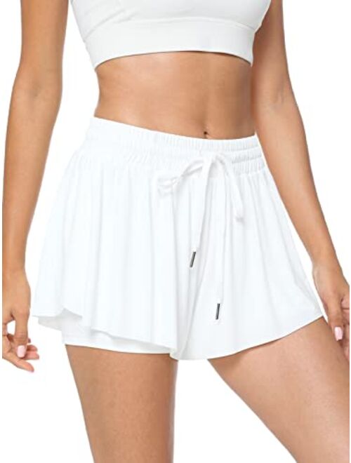 TARSE Flowy Shorts, Butterfly Athletic Shorts Skirt, Flare Wavy Skorts for Running, Sports and Recreation Summer