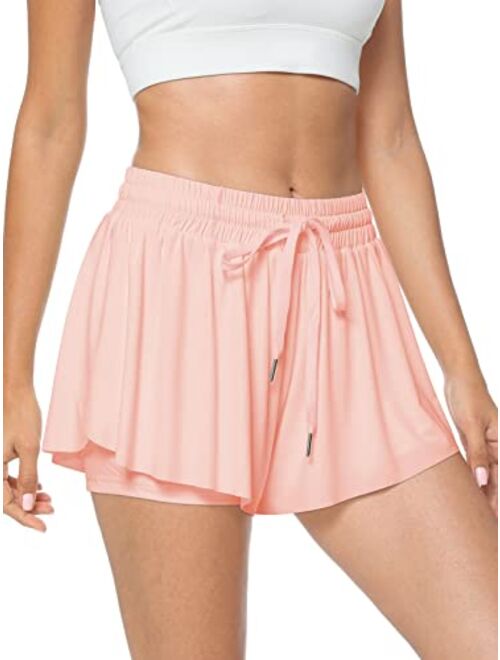 TARSE Flowy Shorts, Butterfly Athletic Shorts Skirt, Flare Wavy Skorts for Running, Sports and Recreation Summer