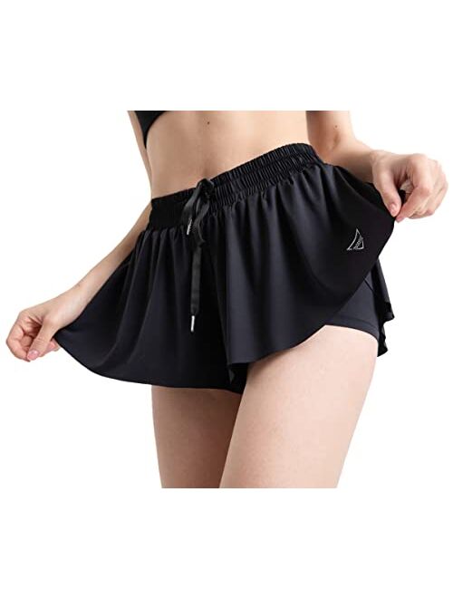 Cookayler Womens Athletic Butterfly Shorts Flowy Running Skirts Summer Casual Biker Yoga Gym Tennis Workout High Waisted Spandex Skorts