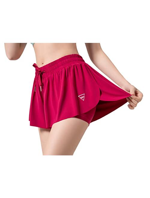 Cookayler Womens Athletic Butterfly Shorts Flowy Running Skirts Summer Casual Biker Yoga Gym Tennis Workout High Waisted Spandex Skorts