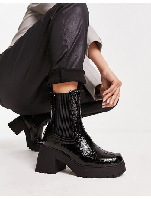 River Island chunky heeled chelsea boots in black