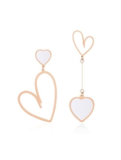 Linawe Asymmetrical Mismatched Heart Stud Earrings for Women Dangling Love Drop Dangle Gold & Rose Gold Acrylic Trendy Big Long Teacher Fun Costume Jewelry Queen Hearts G