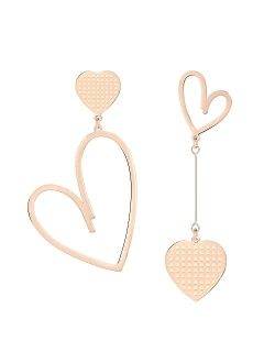 Linawe Asymmetrical Mismatched Heart Stud Earrings for Women Dangling Love Drop Dangle Gold & Rose Gold Acrylic Trendy Big Long Teacher Fun Costume Jewelry Queen Hearts G