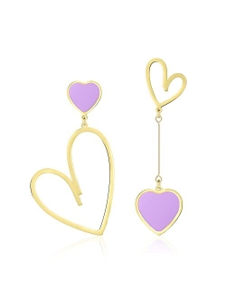 Linawe Asymmetrical Mismatched Heart Stud Earrings for Women Dangling Love Drop Dangle Gold & Rose Gold Acrylic Trendy Big Long Teacher Fun Costume Jewelry Queen Hearts G