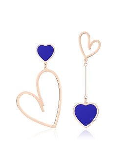 Linawe Asymmetrical Mismatched Heart Stud Earrings for Women Dangling Love Drop Dangle Gold & Rose Gold Acrylic Trendy Big Long Teacher Fun Costume Jewelry Queen Hearts G