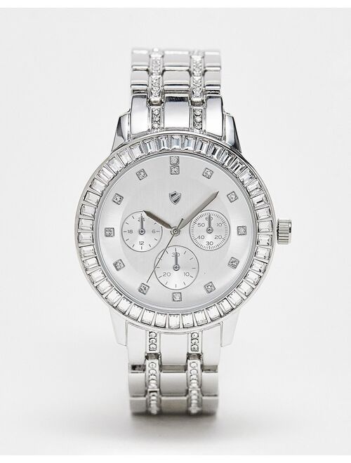 ASOS DESIGN unisex chunky bracelet watch with crystal detailing in silver