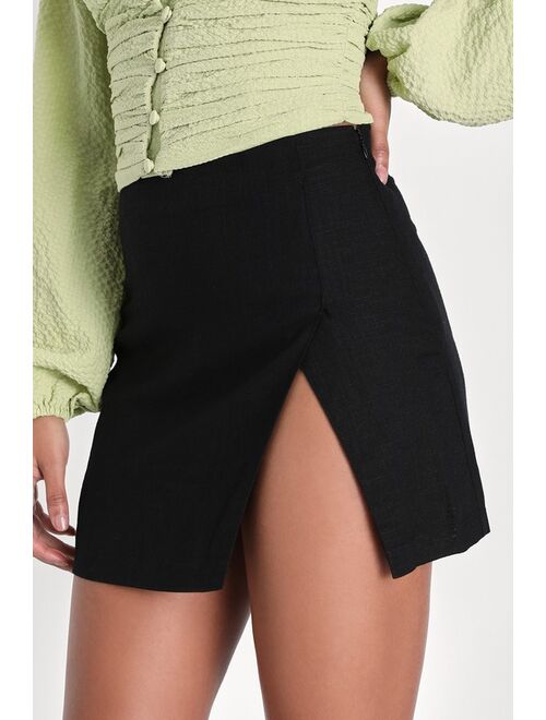 Lulus Beautiful Babe Black Linen High Rise Mini Skirt