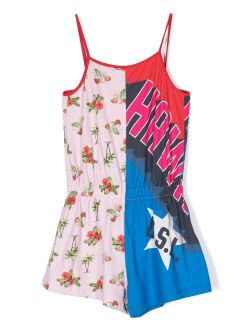 Kids graphic-print cotton playsuit