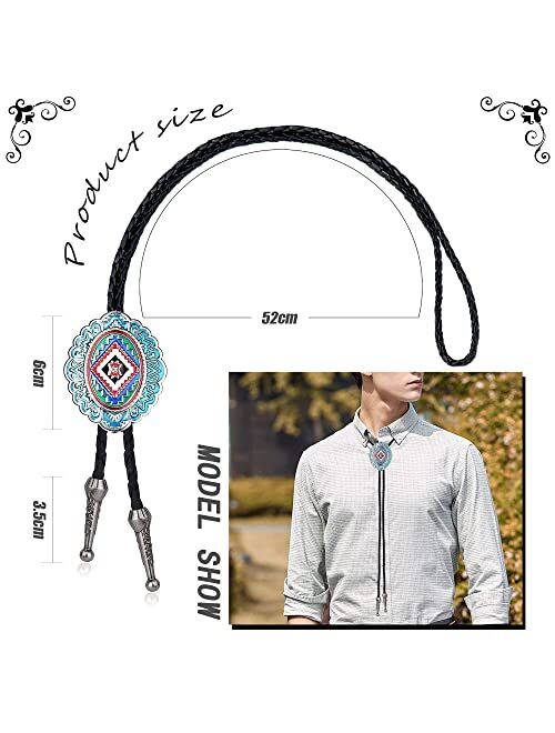 IRONBOX 5Pcs Bolo Tie for Men Handmade Western Cowboy Leather Necktie Totem Element Halloween Costume Accessories