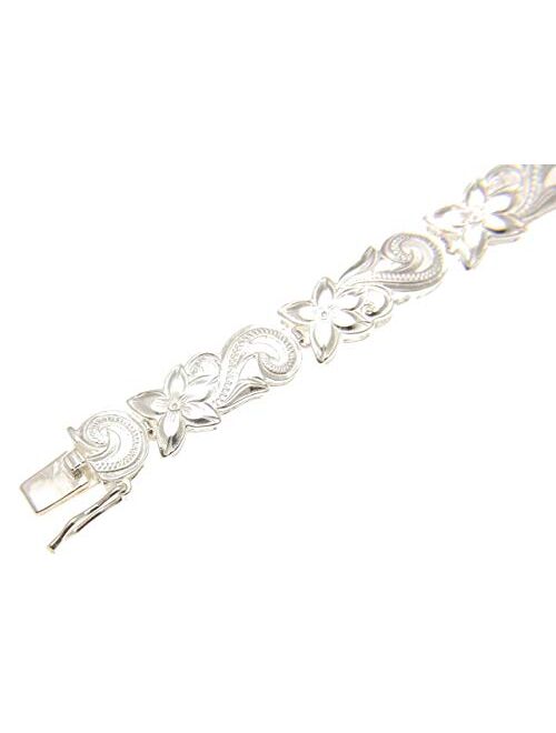 Arthur's Jewelry 925 Sterling Silver Hawaiian Plumeria Flower Scroll Cut Out Bracelet 7"