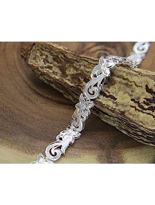 Arthur's Jewelry 925 Sterling Silver Hawaiian Plumeria Flower Scroll Cut Out Bracelet 7"