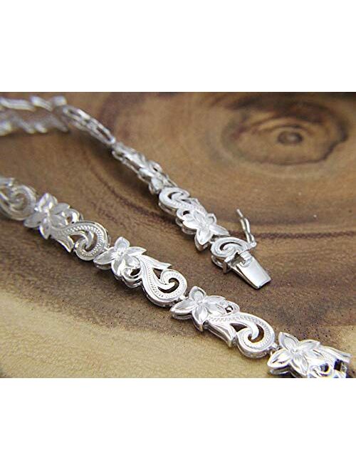 Arthur's Jewelry 925 Sterling Silver Hawaiian Plumeria Flower Scroll Cut Out Bracelet 7"