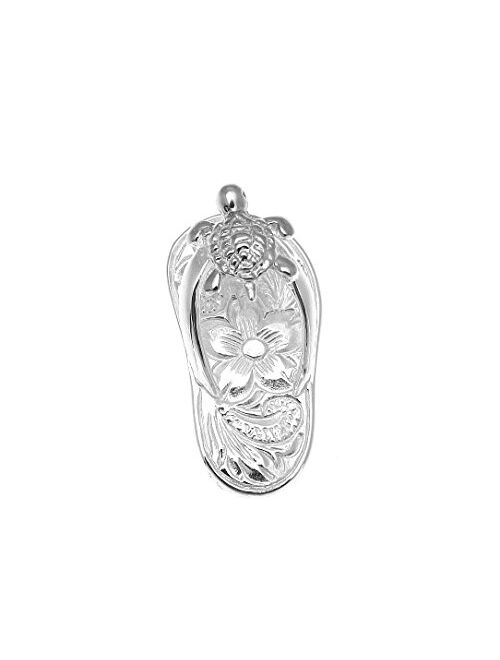 Arthur's Jewelry 925 Sterling Silver Hawaiian Scroll Plumeria Honu sea Turtle Slipper flip Flop Pendant