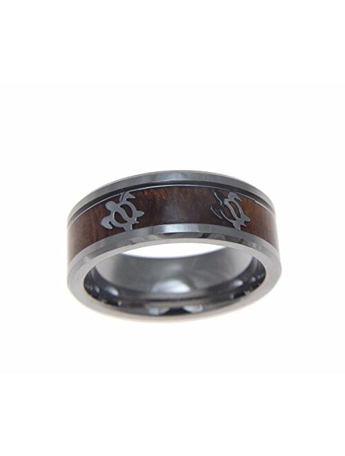 Arthur's Jewelry Genuine Inlay Hawaiian koa Wood Band Ring Honu Turtle Tungsten Comfort fit 8mm Size 6 to 14