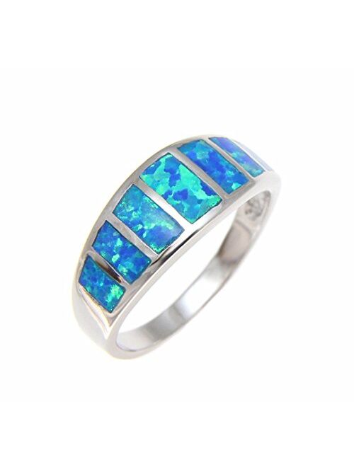 Arthur's Jewelry Sterling Silver 925 Women Men Blue Synthetic Opal Ring Size 5-10