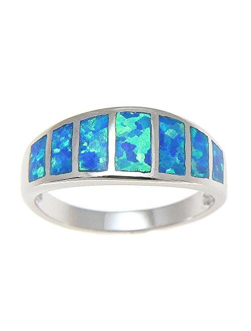 Arthur's Jewelry Sterling Silver 925 Women Men Blue Synthetic Opal Ring Size 5-10