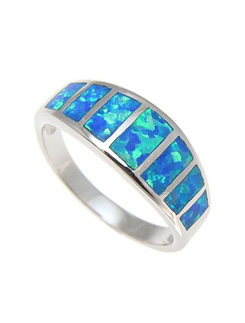 Arthur's Jewelry Sterling Silver 925 Women Men Blue Synthetic Opal Ring Size 5-10