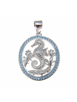 925 Sterling Silver 0.75 ct Blue Topaz Hawaiian Sealife Seahorse Starfish Pendant