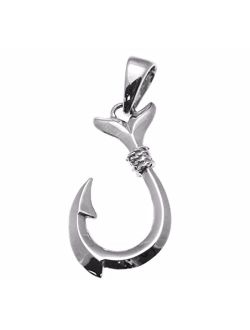 14k Solid White Gold 2 Sided Medium Hawaiian Fish Hook Charm Pendant