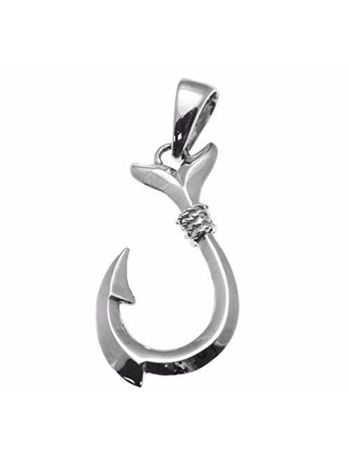 Arthur's Jewelry 14k Solid White Gold 2 Sided Medium Hawaiian Fish Hook Charm Pendant