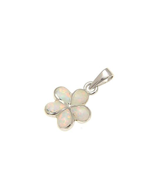 Arthur's Jewelry 925 Sterling Silver White Synthetic Opal Hawaiian Plumeria Flower Pendant 12mm