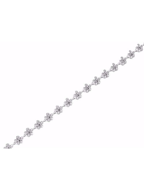 Arthur'S Jewelry 925 sterling silver Hawaiian plumeria flower link cz 6mm bracelet 7"