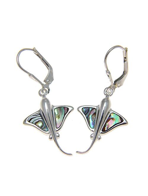 Arthur'S Jewelry 925 Sterling silver Hawaiian stingray fish abalone shell paua leverback earrings