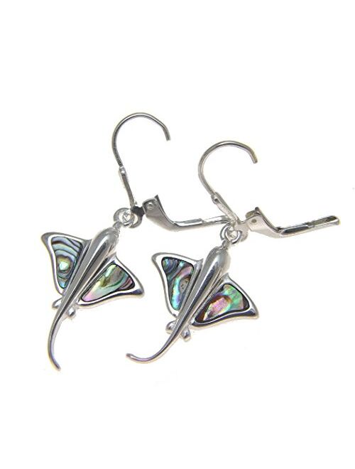 Arthur'S Jewelry 925 Sterling silver Hawaiian stingray fish abalone shell paua leverback earrings