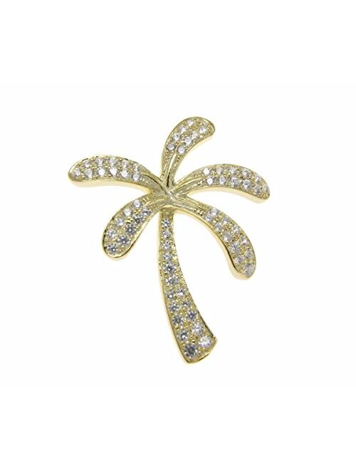 Arthur's Jewelry 925 Sterling Silver Yellow Gold Plated Hawaiian Palm Tree Slide Pendant cz 20mm