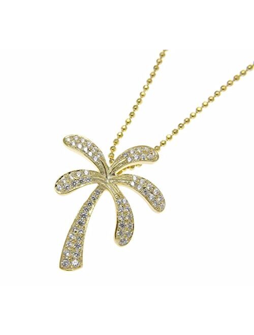 Arthur's Jewelry 925 Sterling Silver Yellow Gold Plated Hawaiian Palm Tree Slide Pendant cz 20mm