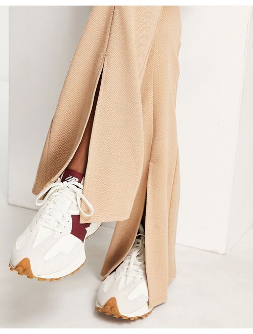 River Island split front flare pants in beige