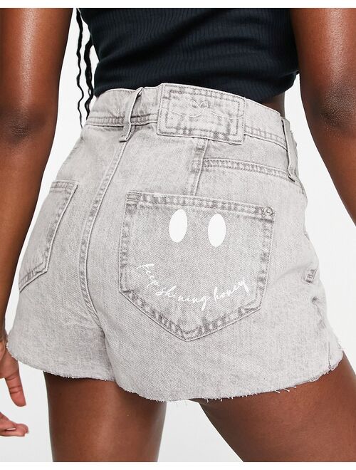 River Island waist detail denim short in gray