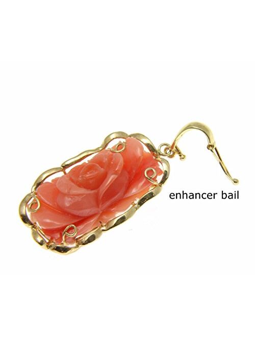 Arthur's Jewelry Genuine Natural Pink Coral Carved Flower Solid 14k Yellow Gold Pendant Enhancer