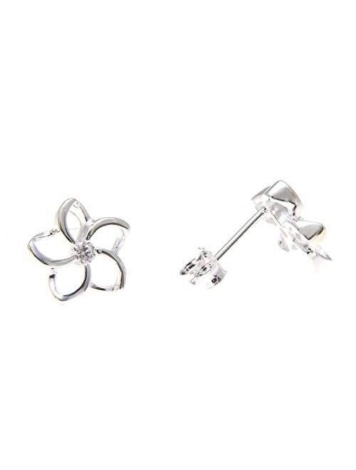 Arthur'S Jewelry 925 sterling silver Hawaiian floating outline plumeria flower post earrings cz 10mm