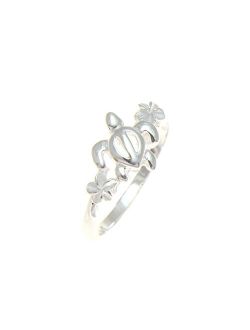 Sterling Silver 925 Hawaiian Honu Turtle Plumeria Flower Ring Size 3-12