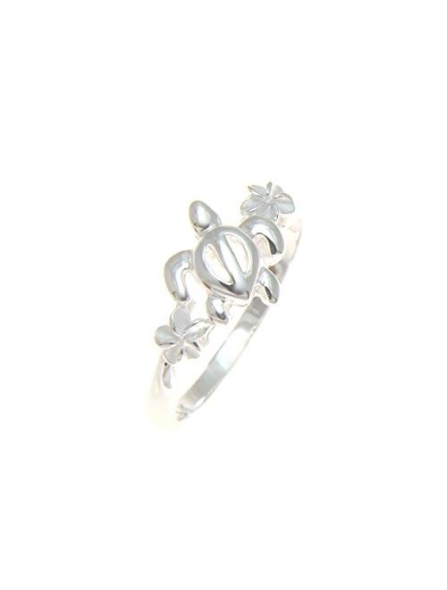 Arthur's Jewelry Sterling Silver 925 Hawaiian Honu Turtle Plumeria Flower Ring Size 3-12