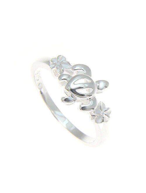 Arthur's Jewelry Sterling Silver 925 Hawaiian Honu Turtle Plumeria Flower Ring Size 3-12