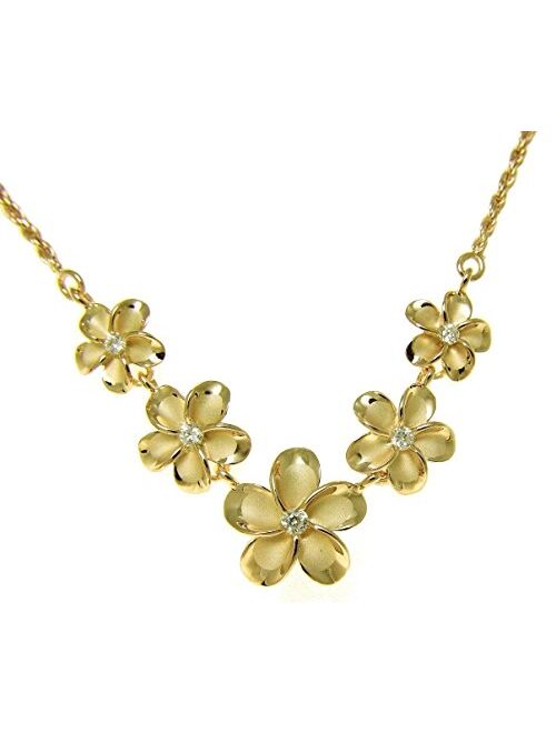 Arthur's Jewelry 925 Sterling Silver Yellow Gold Plated Hawaiian Plumeria Flower Rope Chain Necklace 17"