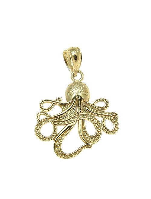 Arthur's Jewelry 14K Solid Yellow Gold 17mm Shiny Hawaiian Octopus Charm Pendant