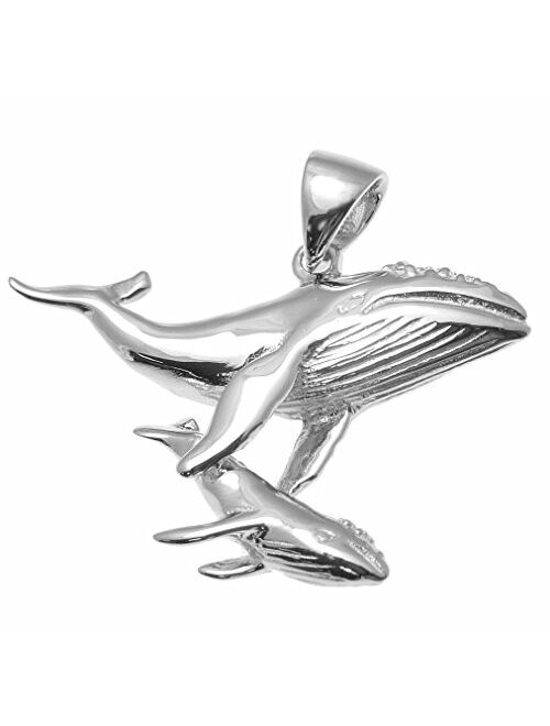 Arthur's Jewelry 925 Sterling Silver Hawaiian Humpback Whale Mother Baby Pendant